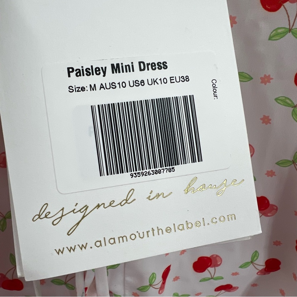 Alamour NWT 'Paisley' Cherry Print Mini Dress size Medium (US 6) - Picture 9 of 14